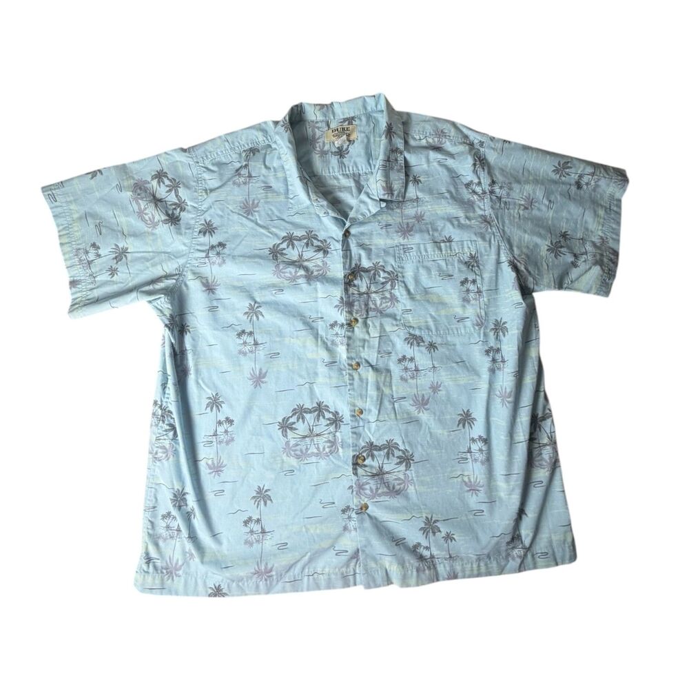 Duke Mens Tropical Palm Tree Hawaiian Beachy Vacation Shirt Light Blue 3X